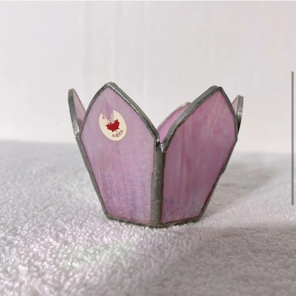 Vintage Handmade Breakthrough Glass Design Pink Stained Glass  Candle Holder - Picture 4 of 10